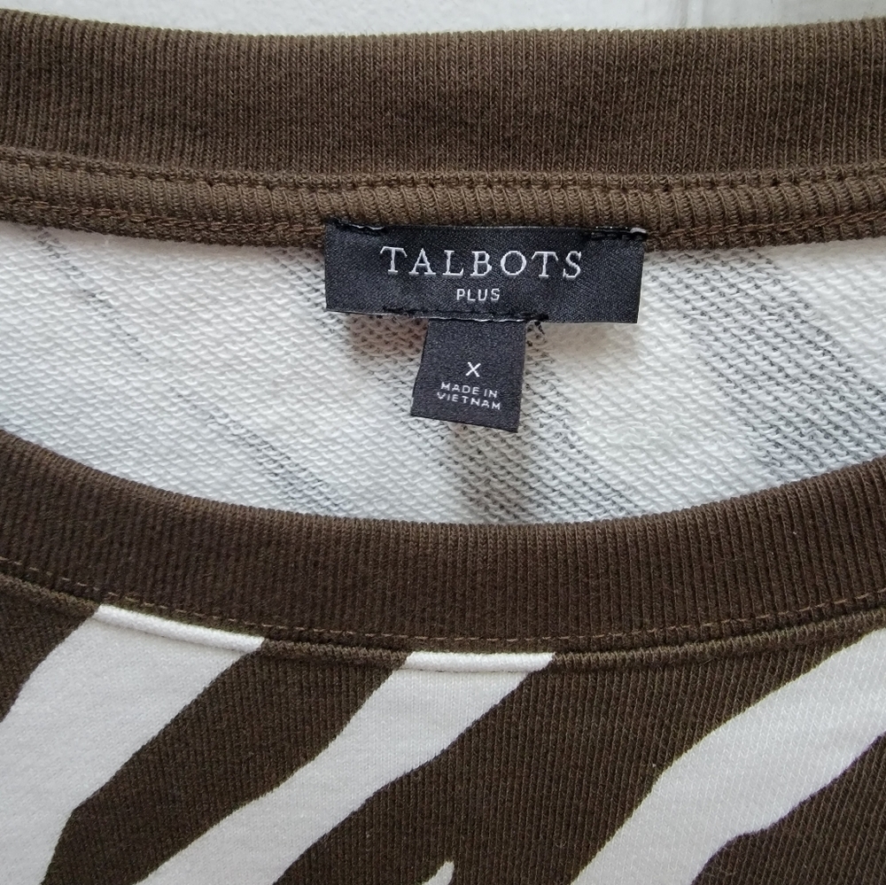 Talbots Womens Brown Zebra Print Long Sleeve Crewneck Sweater Plus Size XLarge - Picture 3 of 3